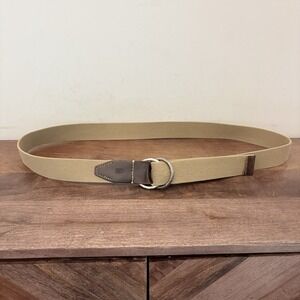 Martin Dingman O-Ring Belt XL Khaki Canvas Brown Leather Mens Double Ring